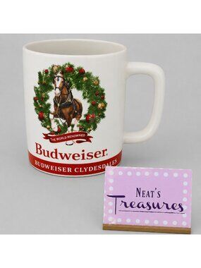 2020 Budweiser Clydesdale THE WORLD REOWNED 3D Holiday 32 oz White Ceramic Mug